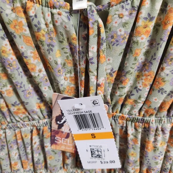 Self-Esteem Juniors' Short-Sleeve Peasant Mini Dress - Fresh Sage - Picture 5 of 6